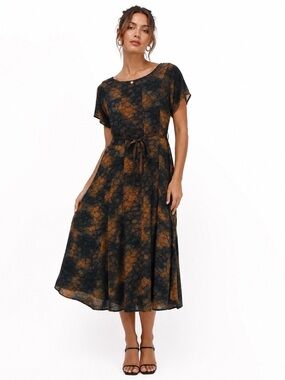 Simply Silk 100 Silk Abstract Sheer Overlay Midi Dress womens  Large